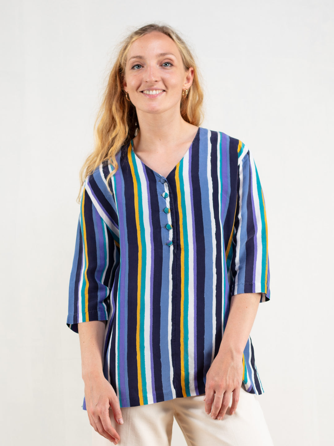 Vintage 90's Women Striped Boho Shirt - NorthernGrip