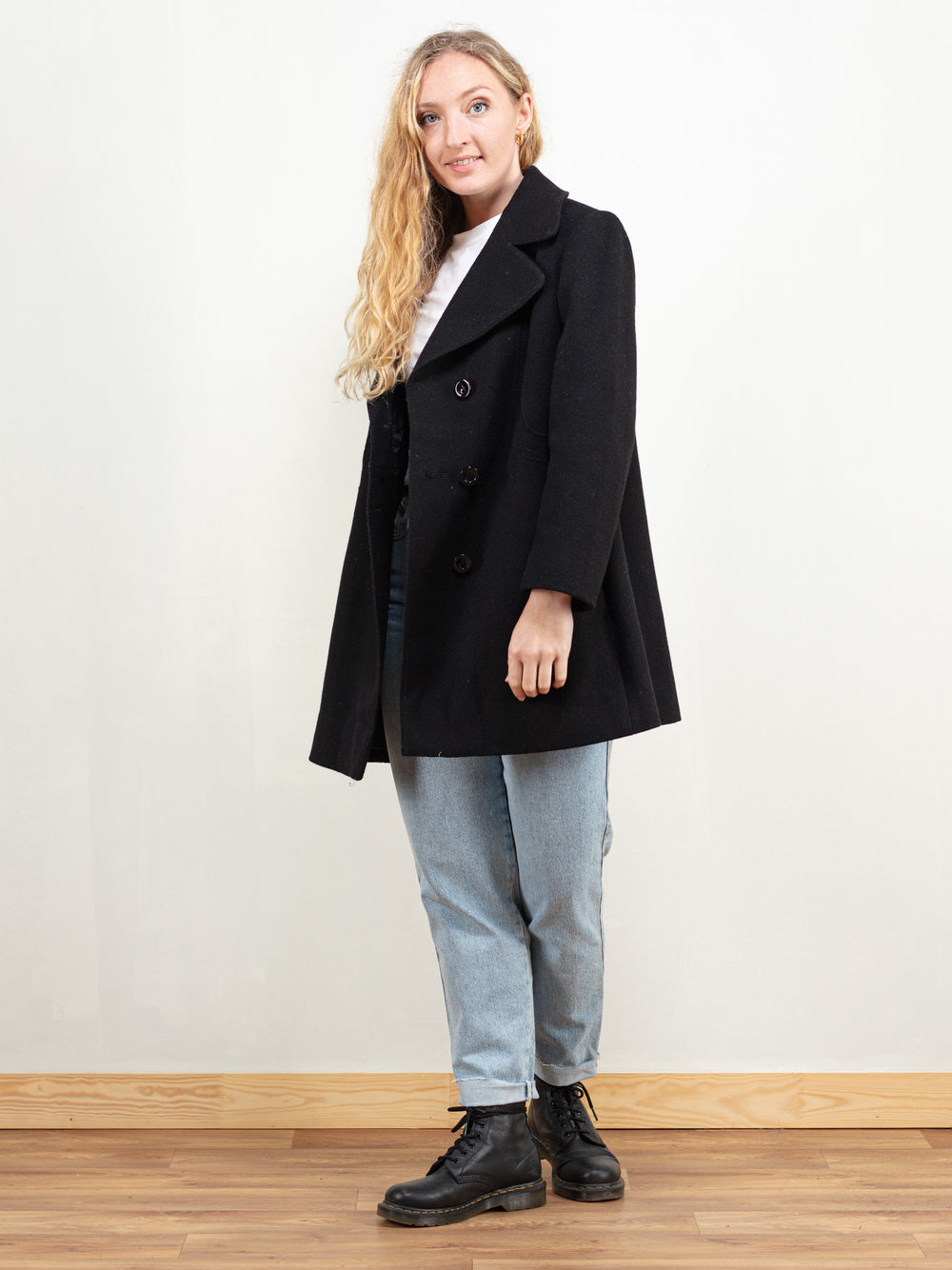 Vintage 80's Women Black Wool Coat - NorthernGrip
