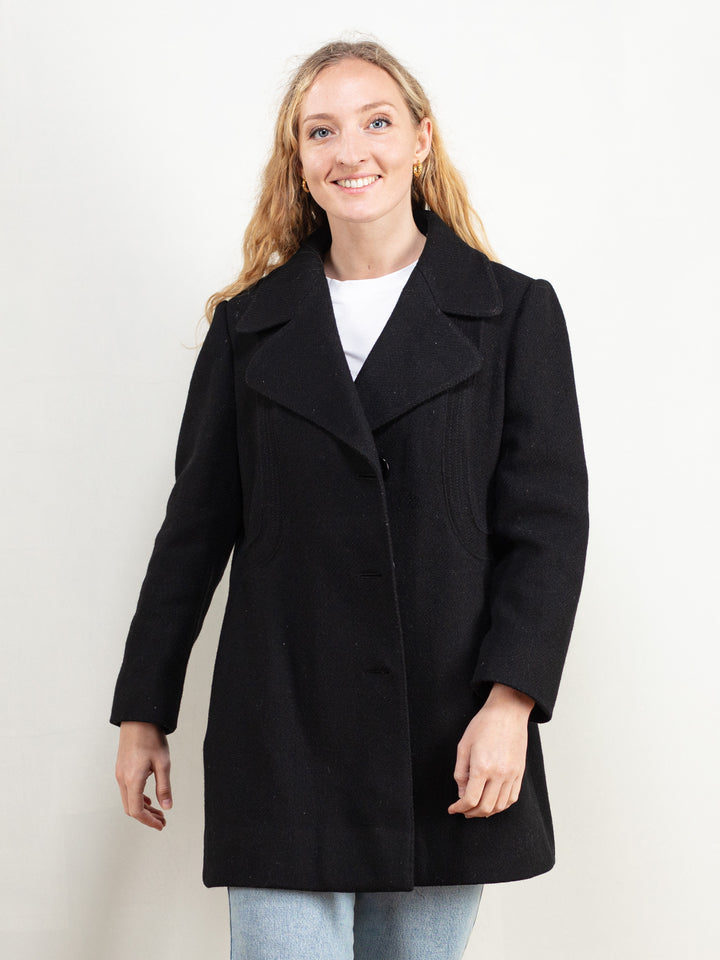 Vintage 80's Women Black Wool Coat - NorthernGrip