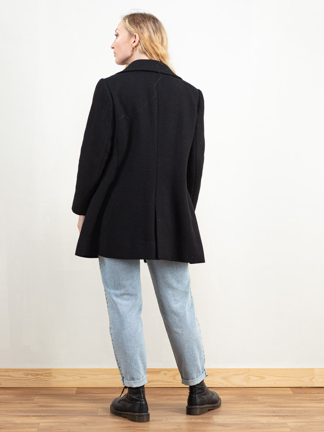 Vintage 80's Women Black Wool Coat - NorthernGrip