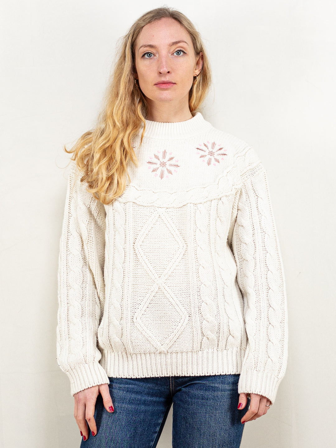 Vintage 80's Women Knit Sweater in Cream - NorthernGrip