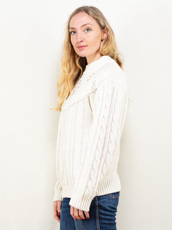 Vintage 80's Women Knit Sweater in Cream - NorthernGrip