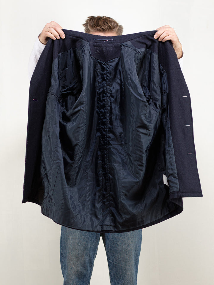 Vintage 80's Navy Blue Wool Coat - NorthernGrip