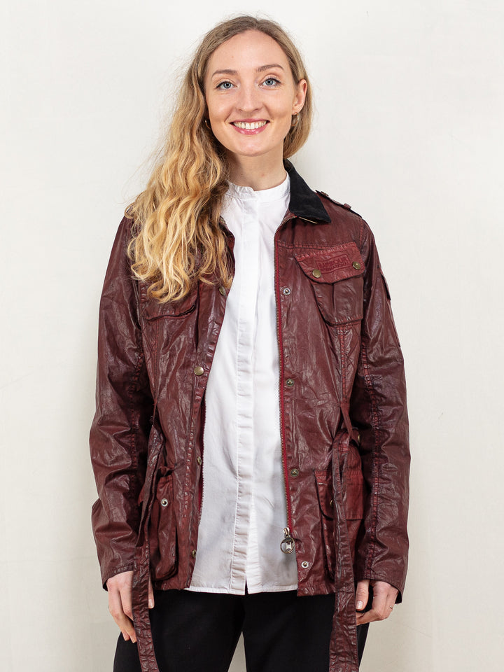 Vintage 00's Women BARBOUR Waxed Cotton Jacket in Red - NorthernGrip