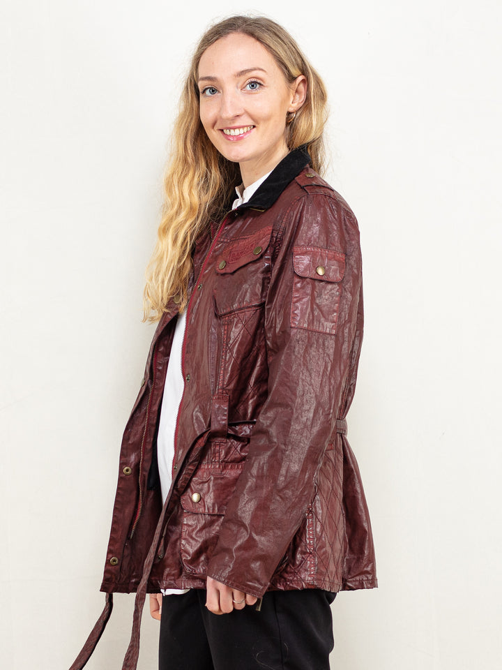 Vintage 00's Women BARBOUR Waxed Cotton Jacket in Red - NorthernGrip