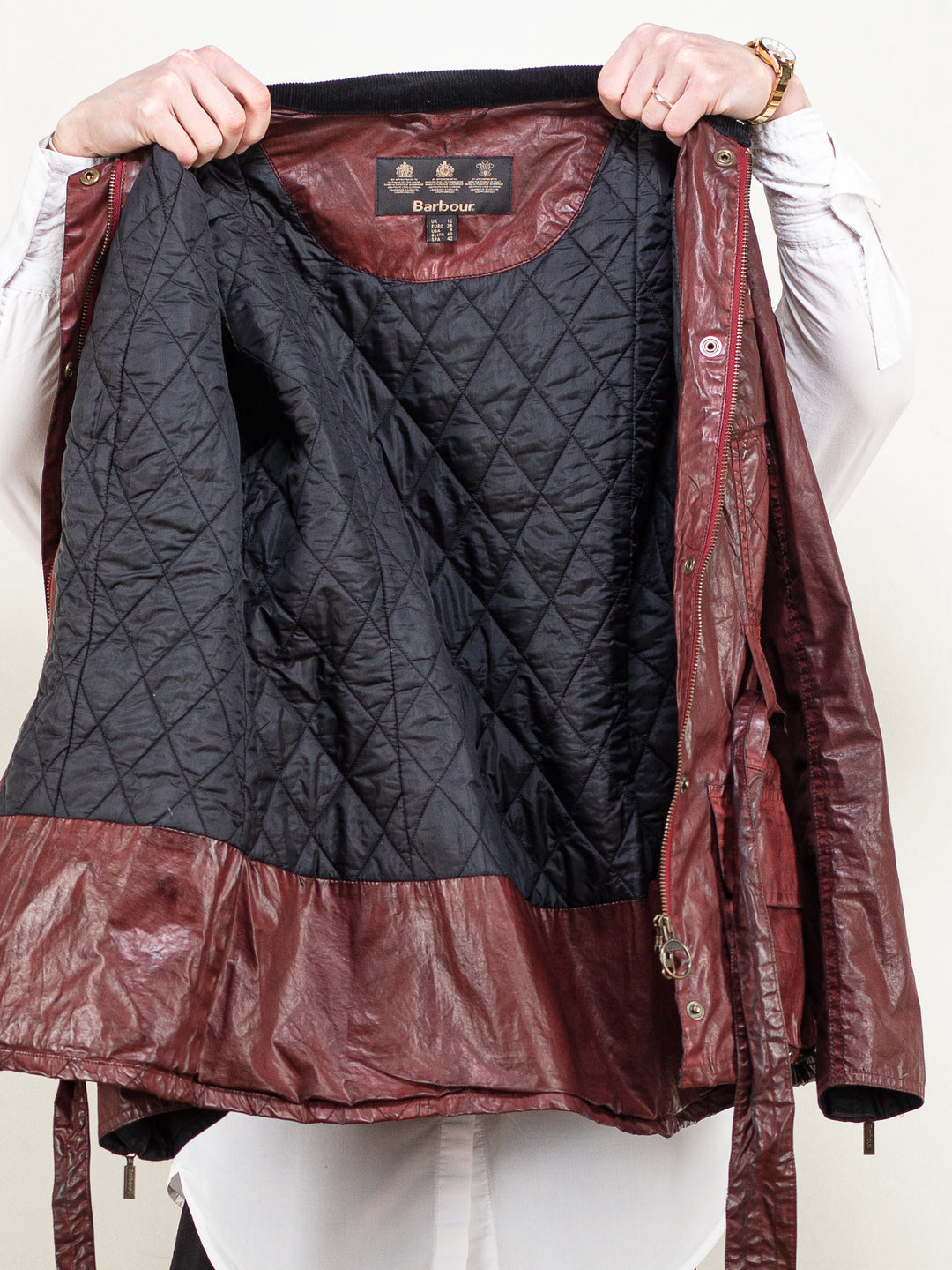 Vintage 00's Women BARBOUR Waxed Cotton Jacket in Red - NorthernGrip