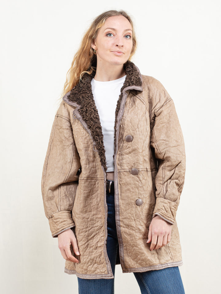Vintage 80's Women Beige Leather and Fur Coat - NorthernGrip