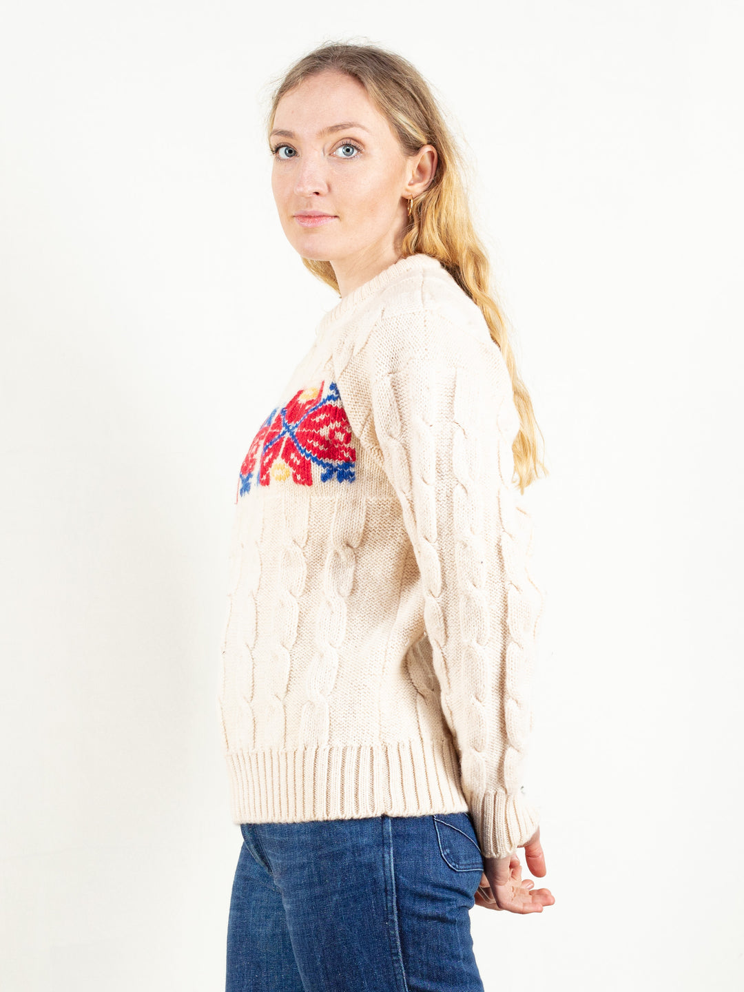 Vintage 90's Women Beige Wool Sweater - NorthernGrip