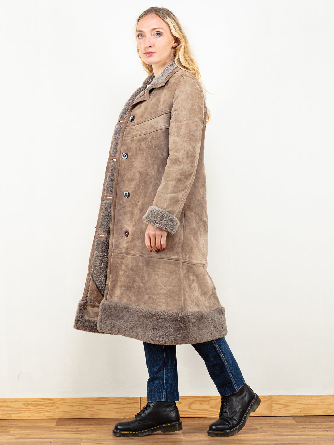Vintage 70's Women Penny Lane Coat In Dark Beige - NorthernGrip