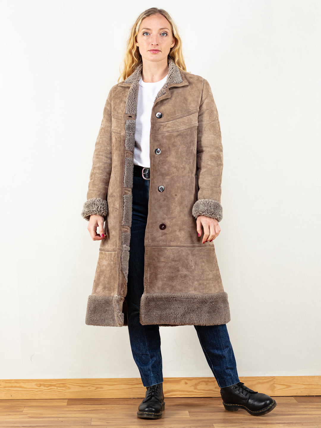 Vintage 70's Women Penny Lane Coat In Dark Beige - NorthernGrip