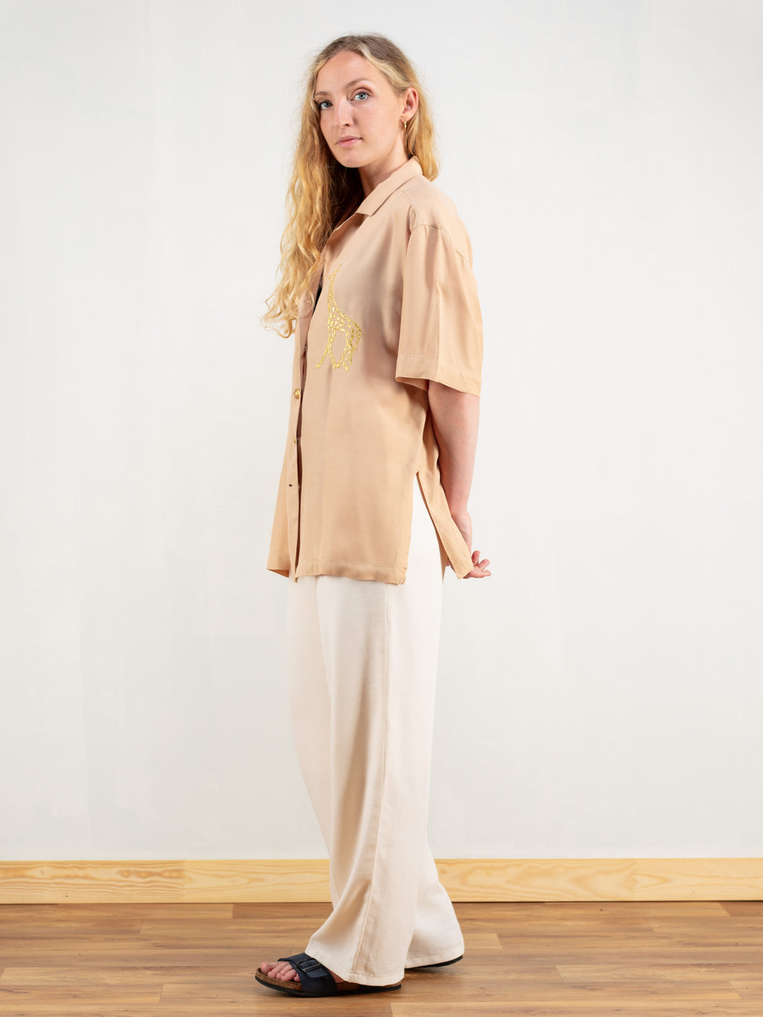 Vintage 80's Women Beige Summer Blouse - NorthernGrip