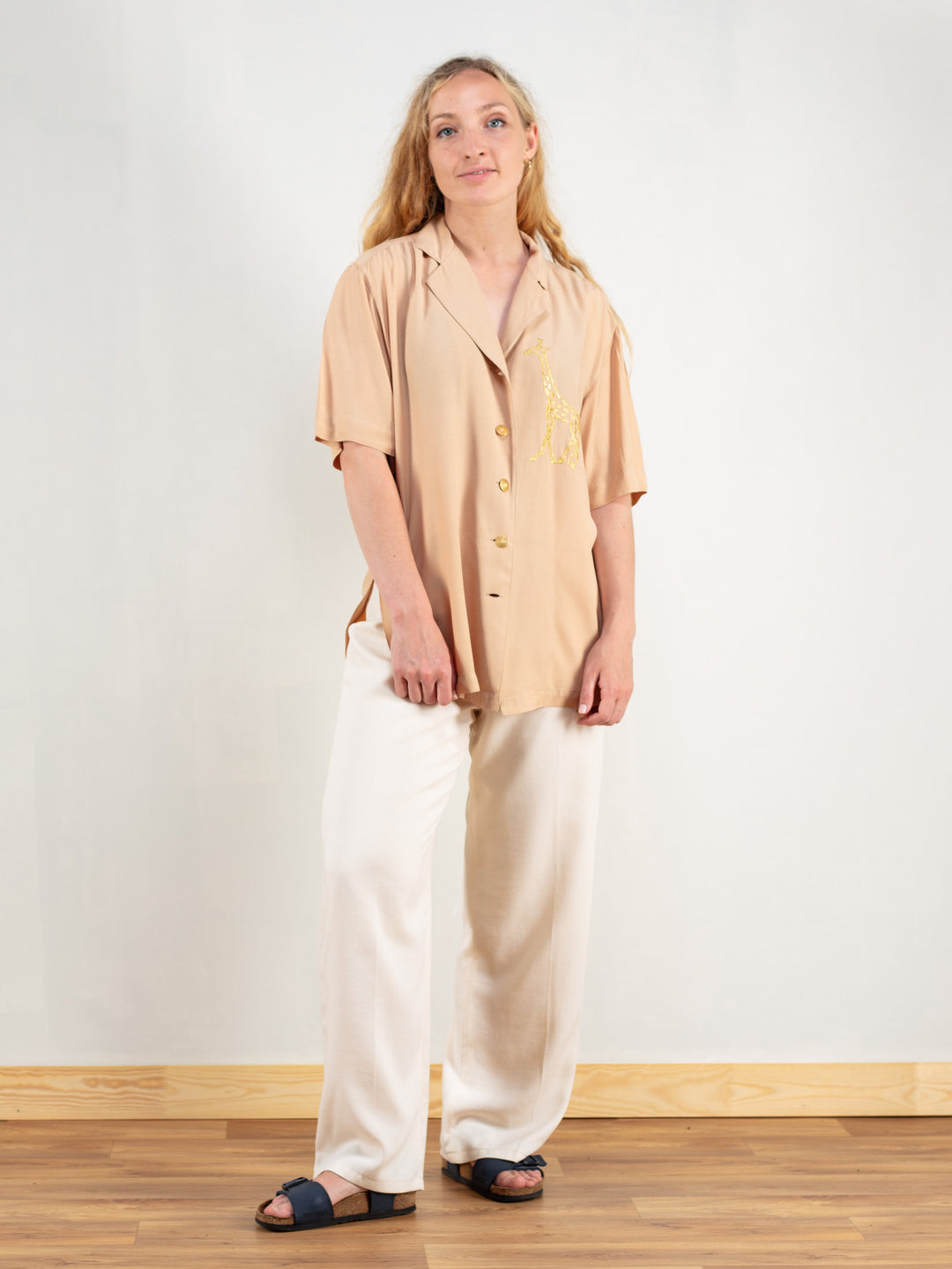 Vintage 80's Women Beige Summer Blouse - NorthernGrip