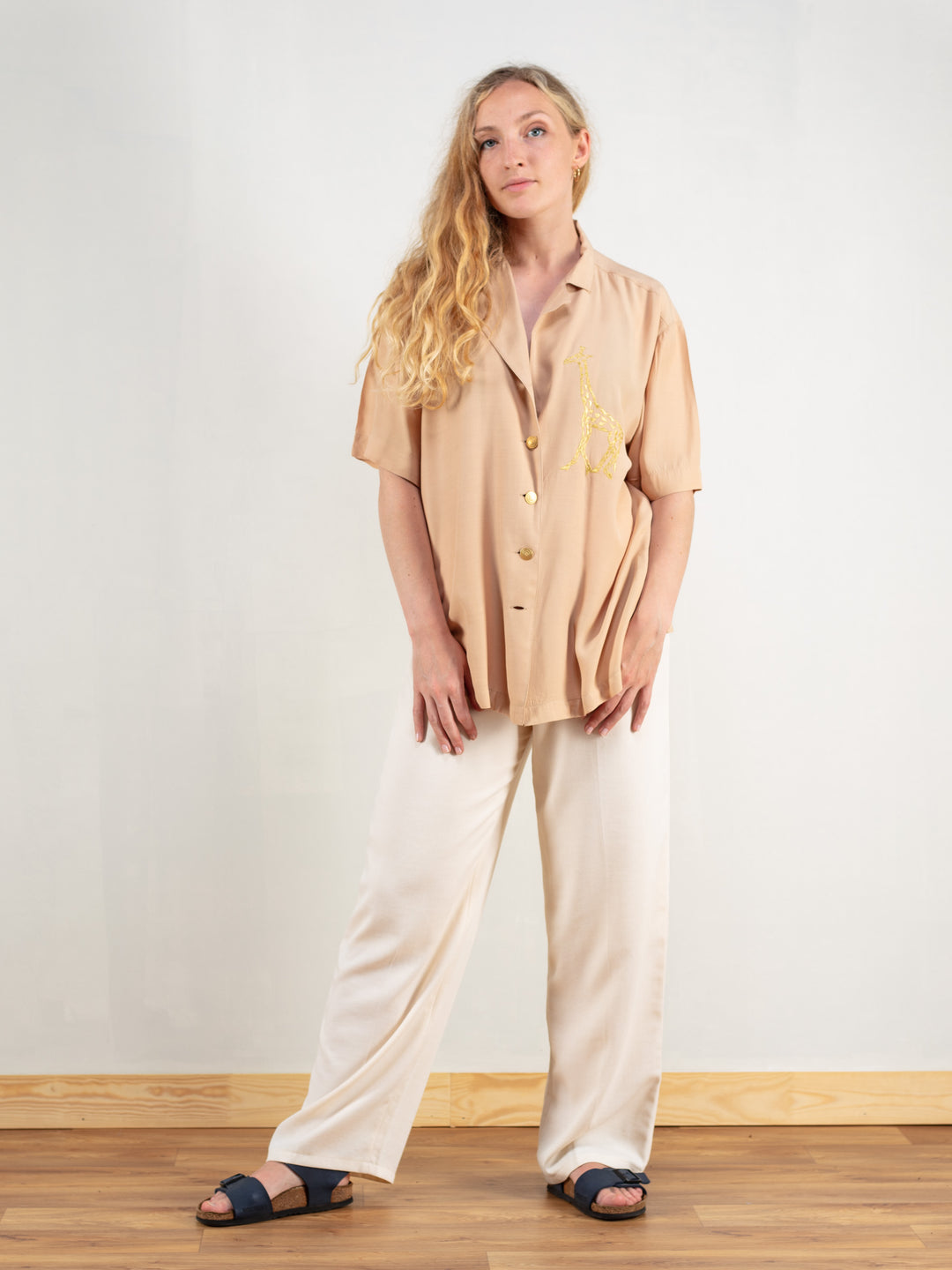 Vintage 80's Women Beige Summer Blouse - NorthernGrip