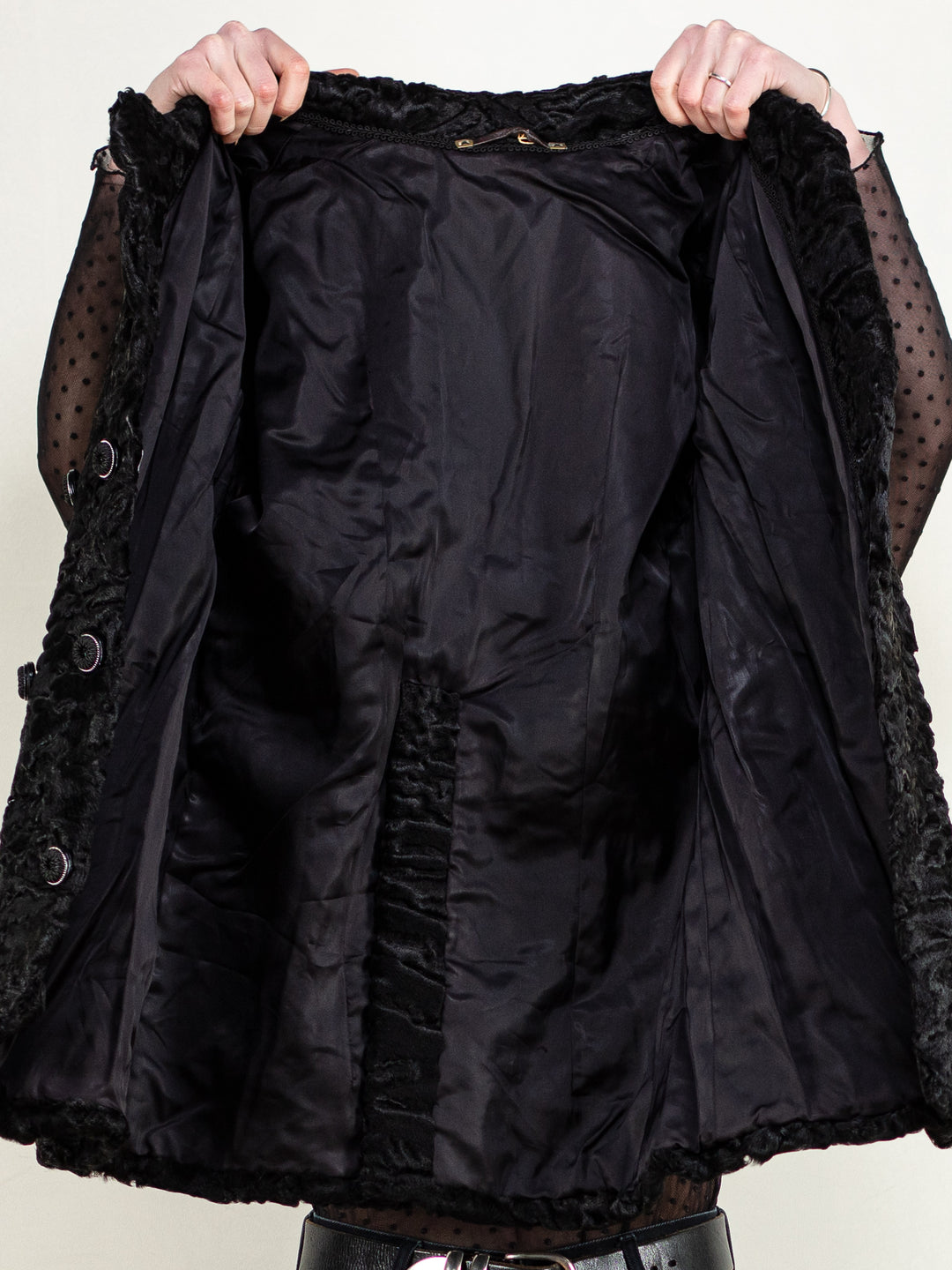 Vintage 60's Women Karakul Fur Coat in Black - NorthernGrip