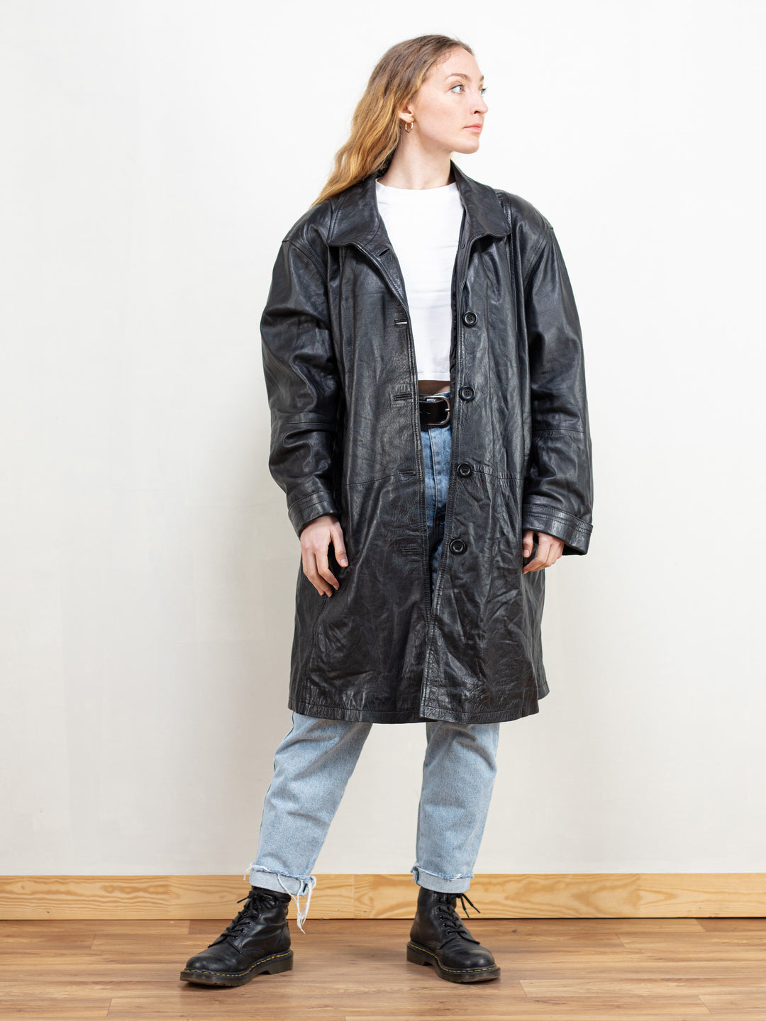 Vintage 90's Women Black Leather Coat - NorthernGrip