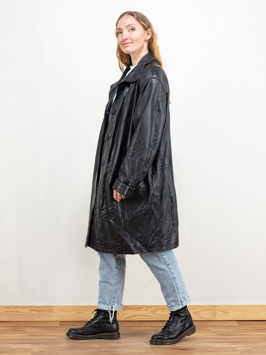 Vintage 90's Women Black Leather Coat - NorthernGrip
