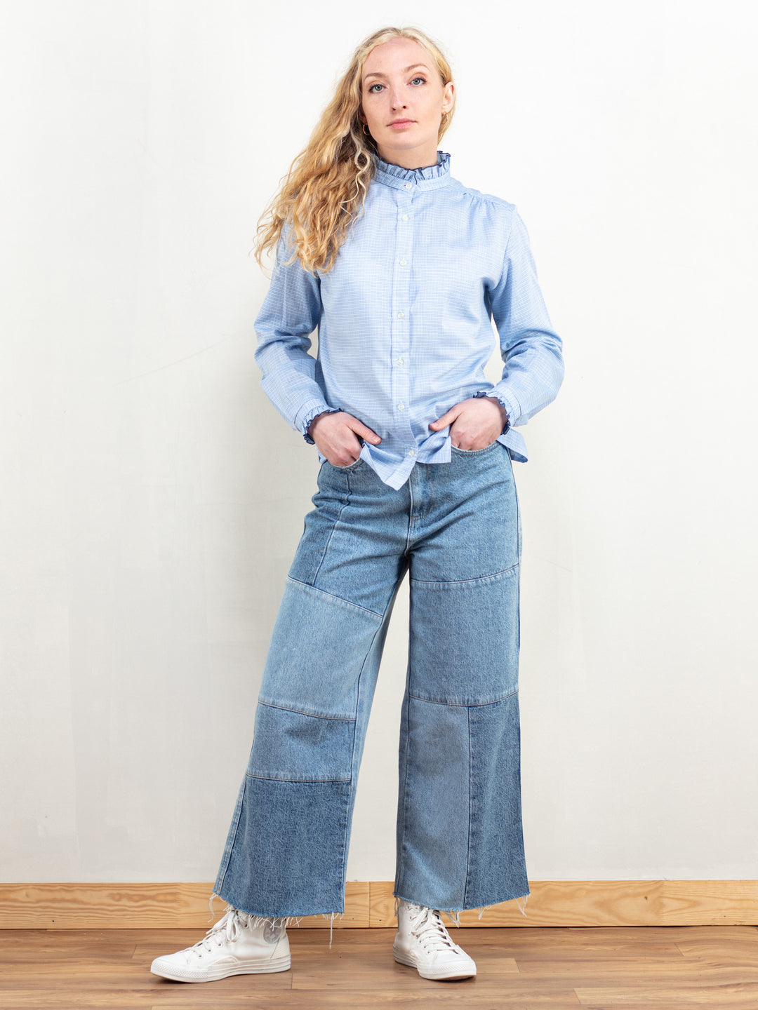 Vintage 70's Women Plaid Ruffle Blouse - NorthernGrip