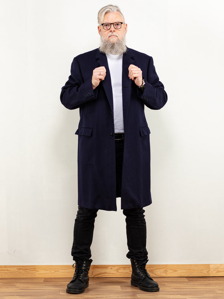 Vintage 70's Men Wool Blend Coat in Navy Blue - NorthernGrip