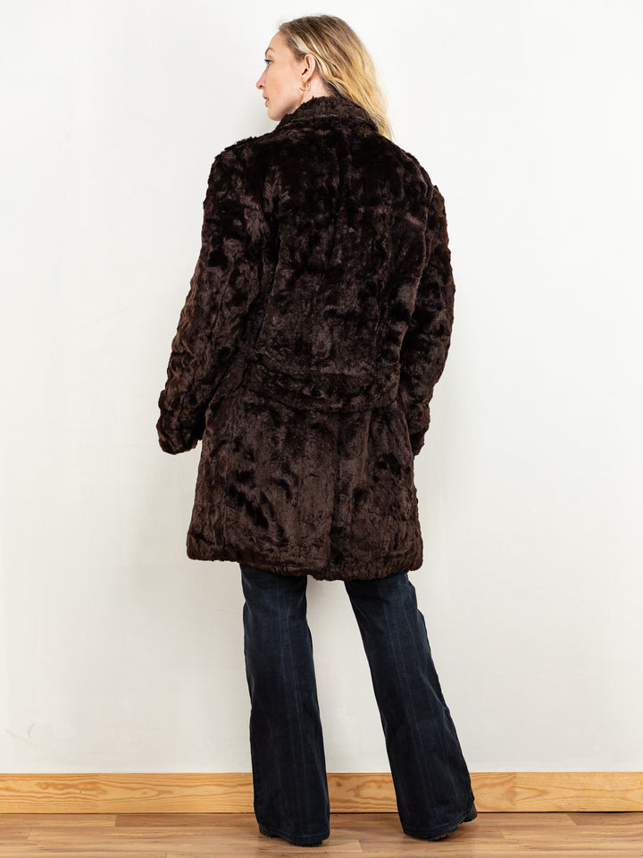 Vintage 70's Women Faux Fur Coat in Brown - NorthernGrip