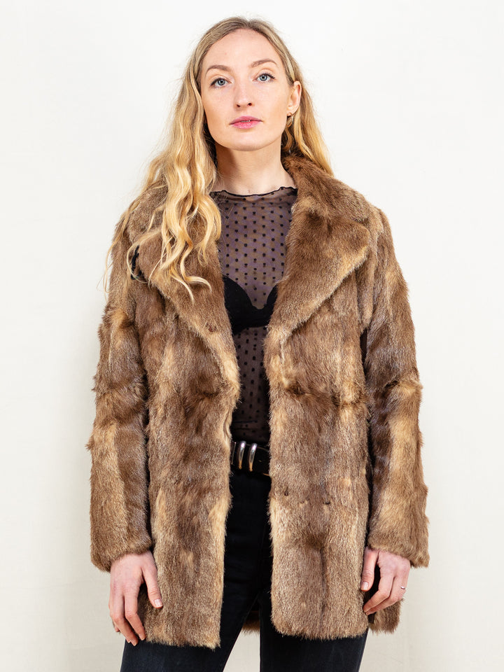 Vintage 70's Women Fur and Suede Coat in Brown - NorthernGrip