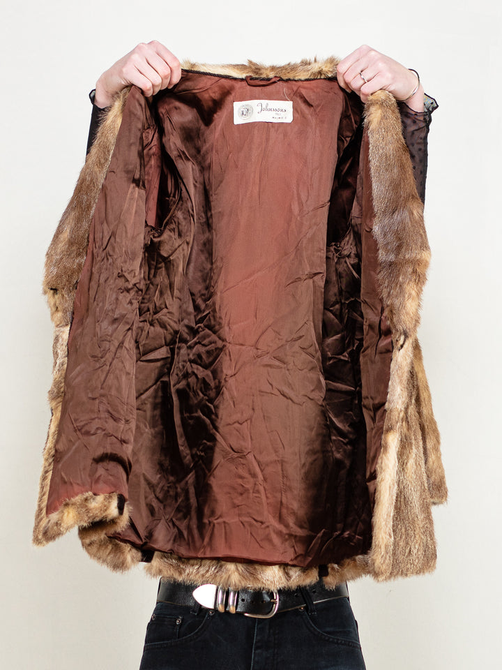 Vintage 70's Women Fur and Suede Coat in Brown - NorthernGrip