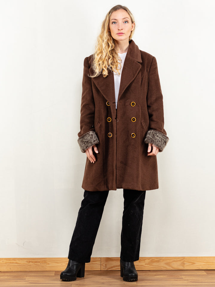 Vintage 80's Women Pure Wool Coat in Brown - NorthernGrip