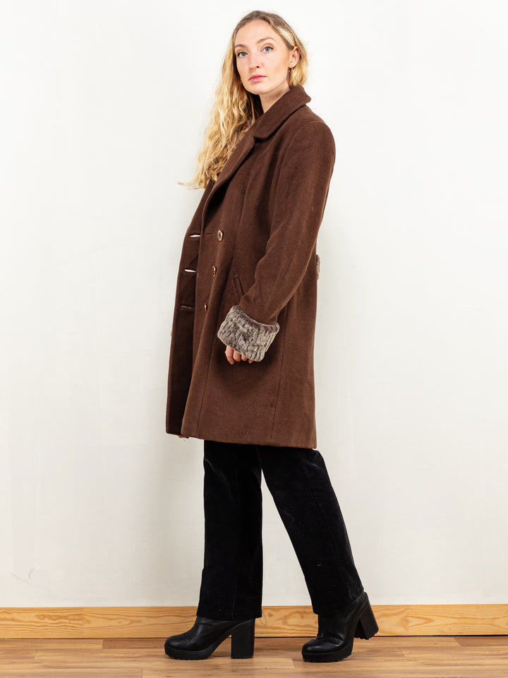 Vintage 80's Women Pure Wool Coat in Brown - NorthernGrip