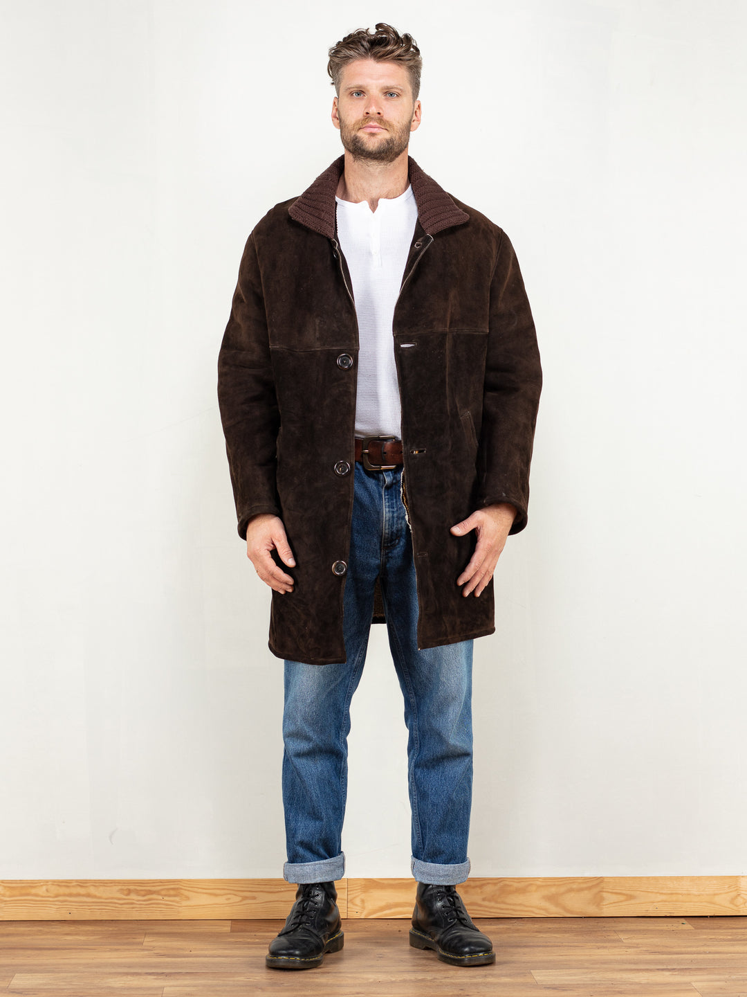 Vintage 80's Men Sheepskin Coat in Brown - NorthernGrip