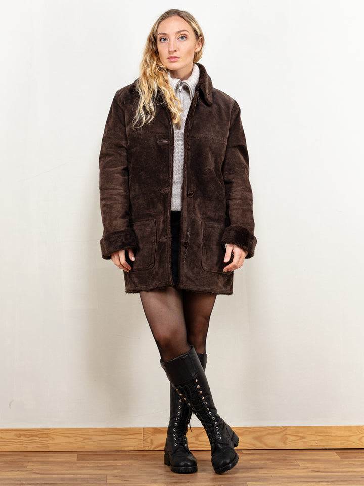 Vintage 00's Women Brown Suede Sherpa Coat - NorthernGrip