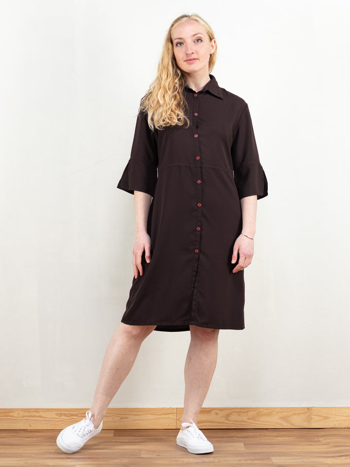 Vintage 90's Women Brown Shirt Dress - NorthernGrip