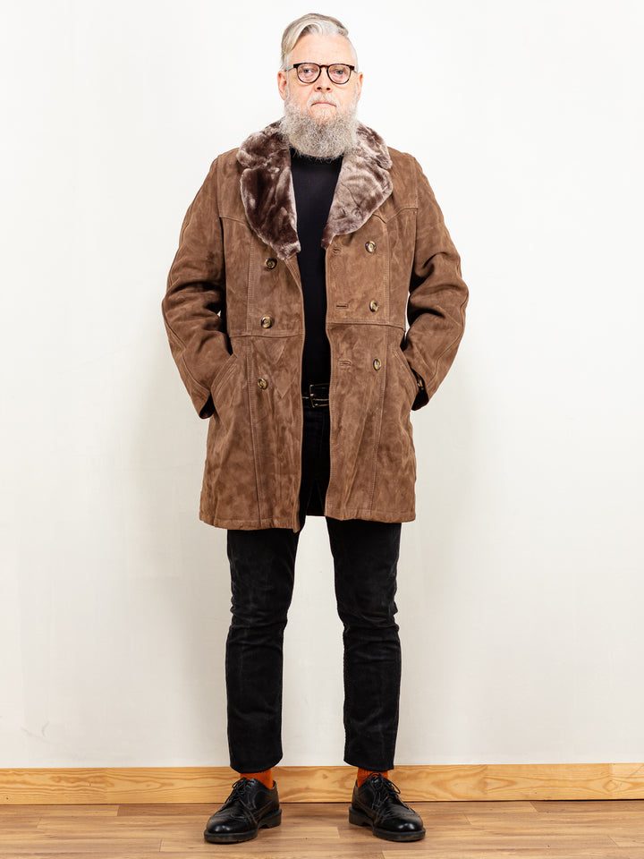 Vintage 70's Men Suede Sherpa Coat in Brown - NorthernGrip