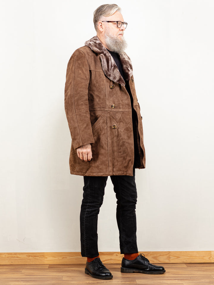Vintage 70's Men Suede Sherpa Coat in Brown - NorthernGrip