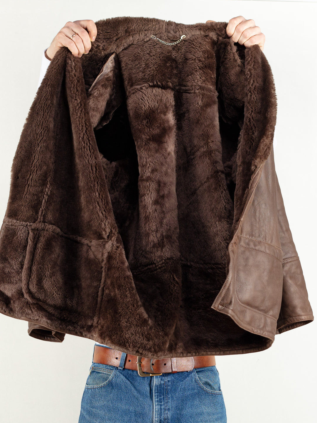 Vintage 70's Men Brown Leather Sheepskin Coat - NorthernGrip