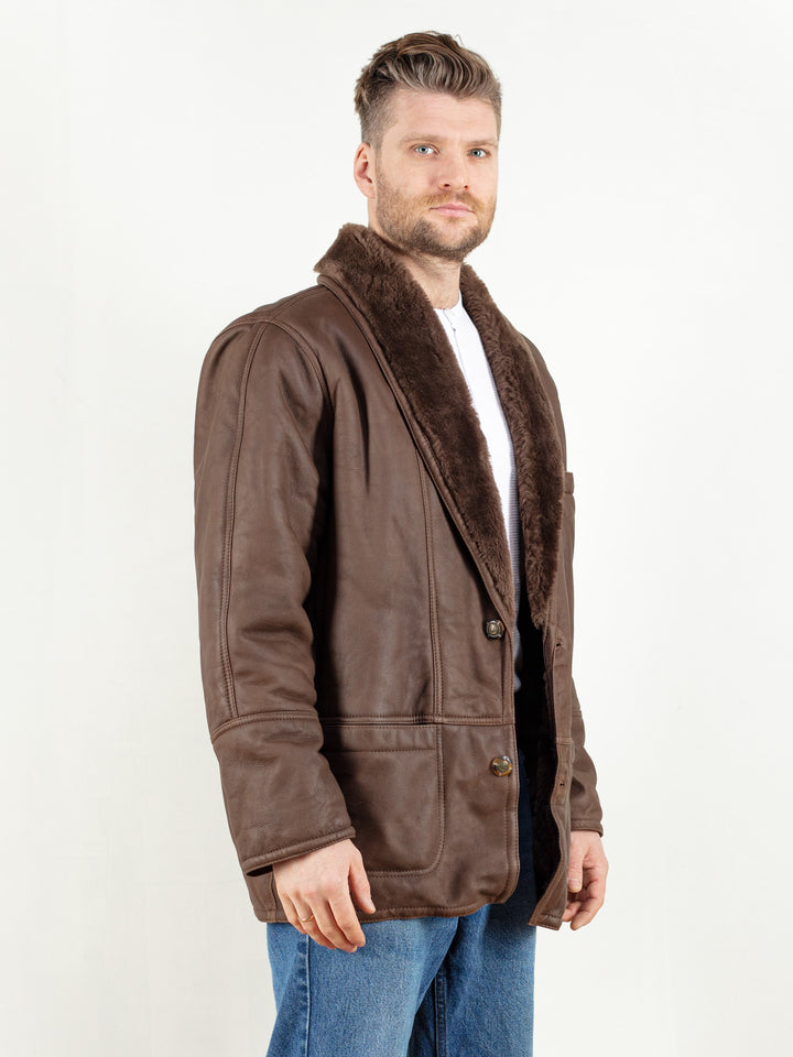Vintage 70's Men Brown Leather Sheepskin Coat - NorthernGrip