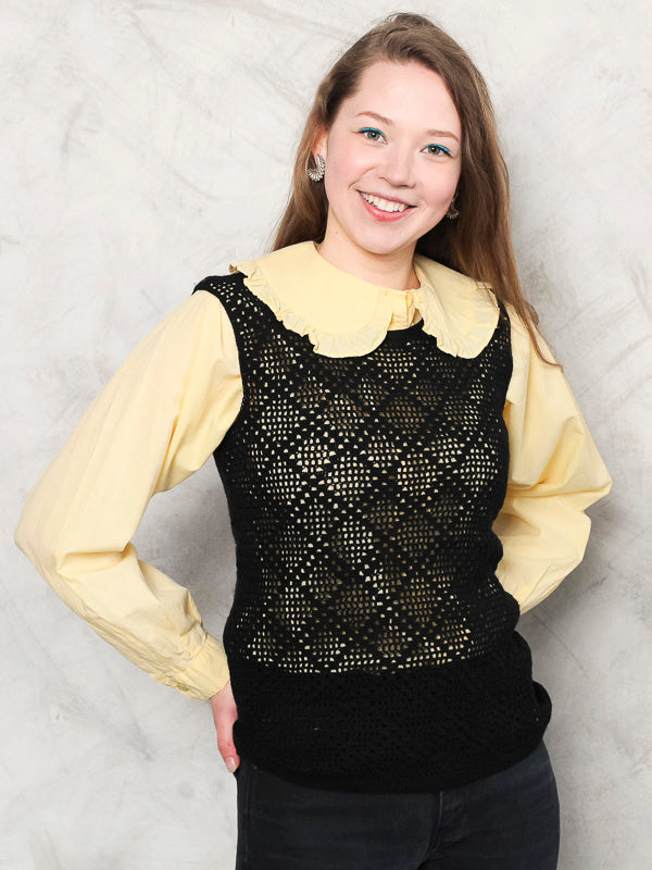 Vintage 70's Black Crochet Women Top - NorthernGrip