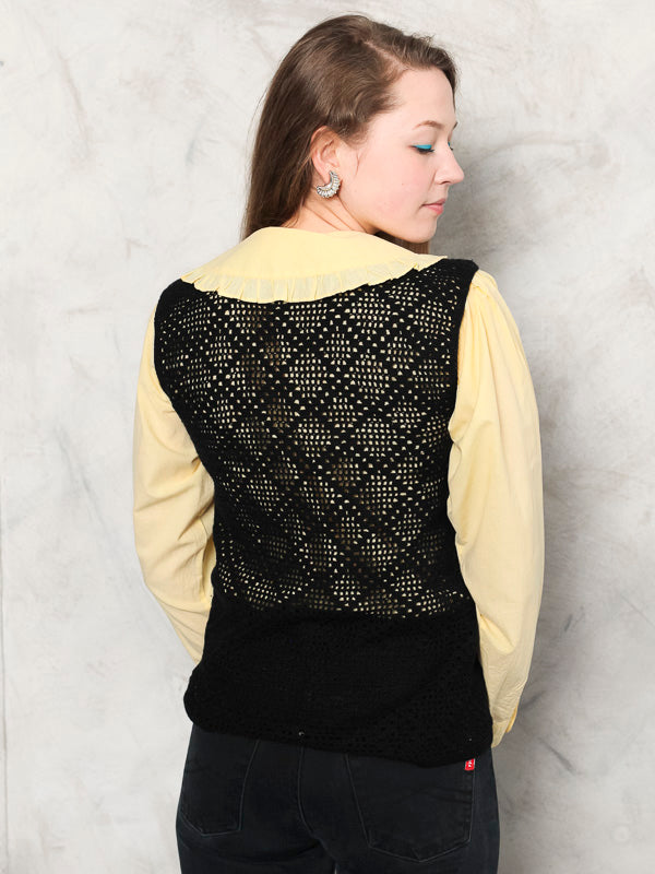 Vintage 70's Black Crochet Women Top - NorthernGrip