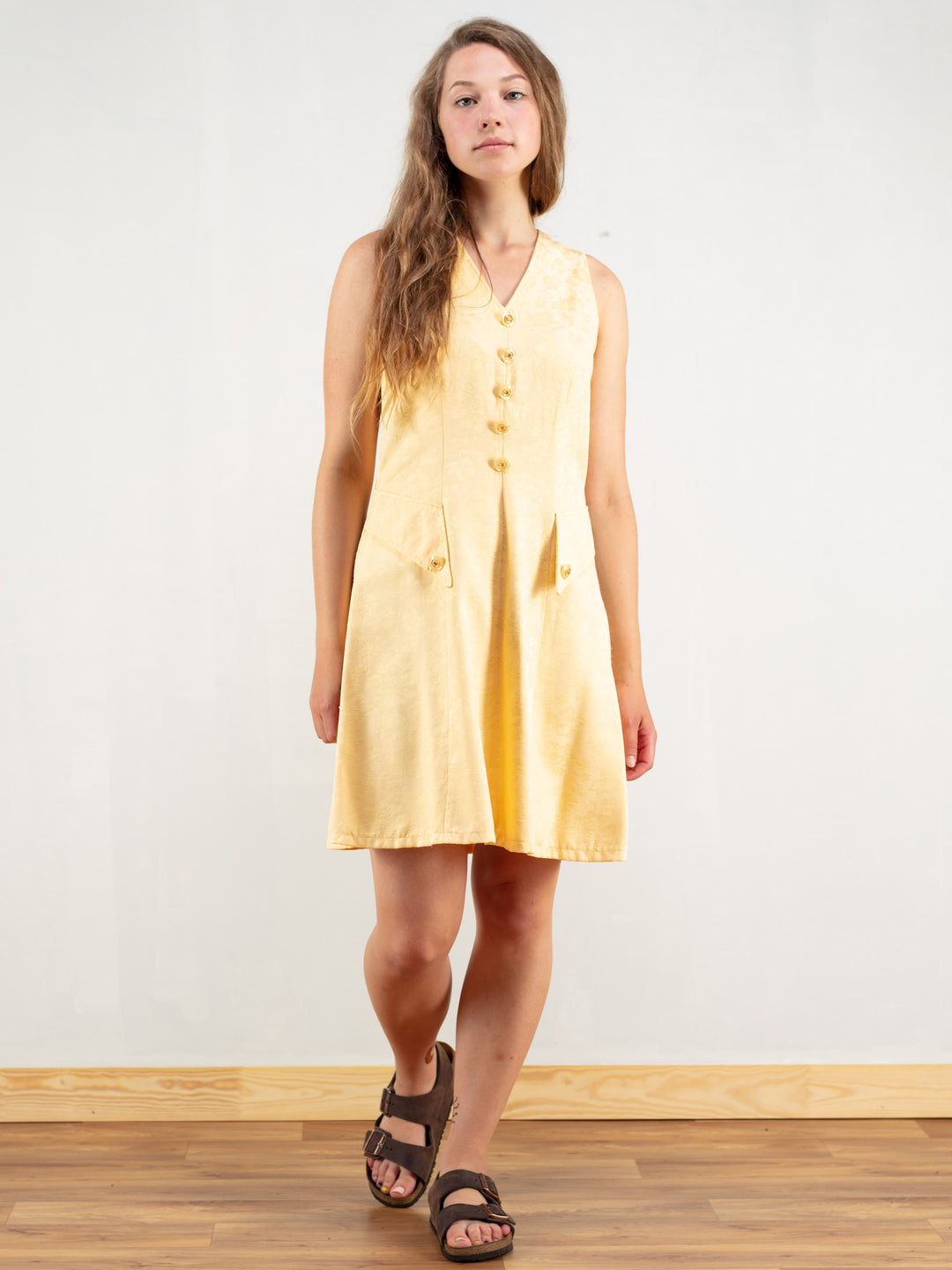 Vintage 70's Women Yellow Floral Dress - NorthernGrip