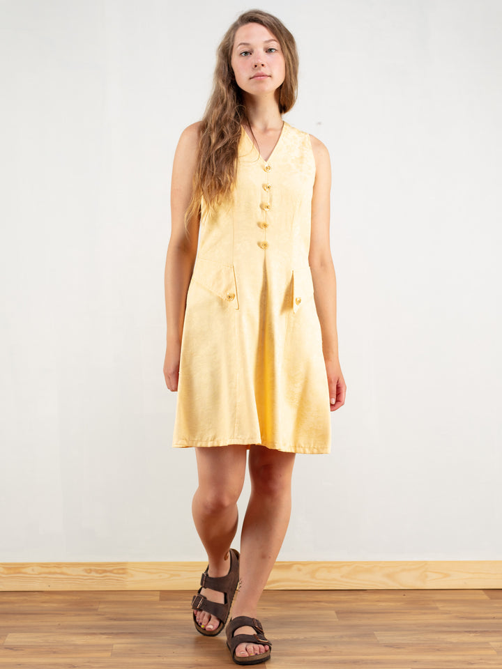 Vintage 70's Women Yellow Floral Dress - NorthernGrip