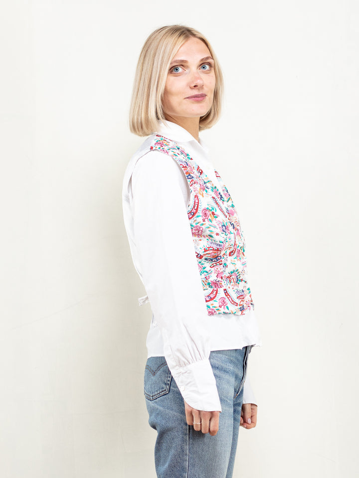 Vintage 90's Women Flower Pattern Waistcoat Vest - NorthernGrip