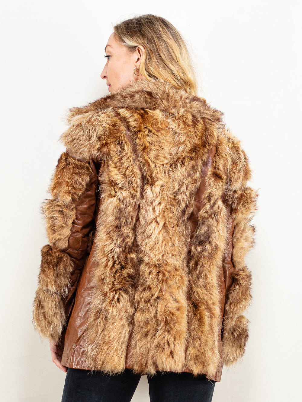 Vintage 80's Women Fox Fur and Leather Coat in Brown - NorthernGrip