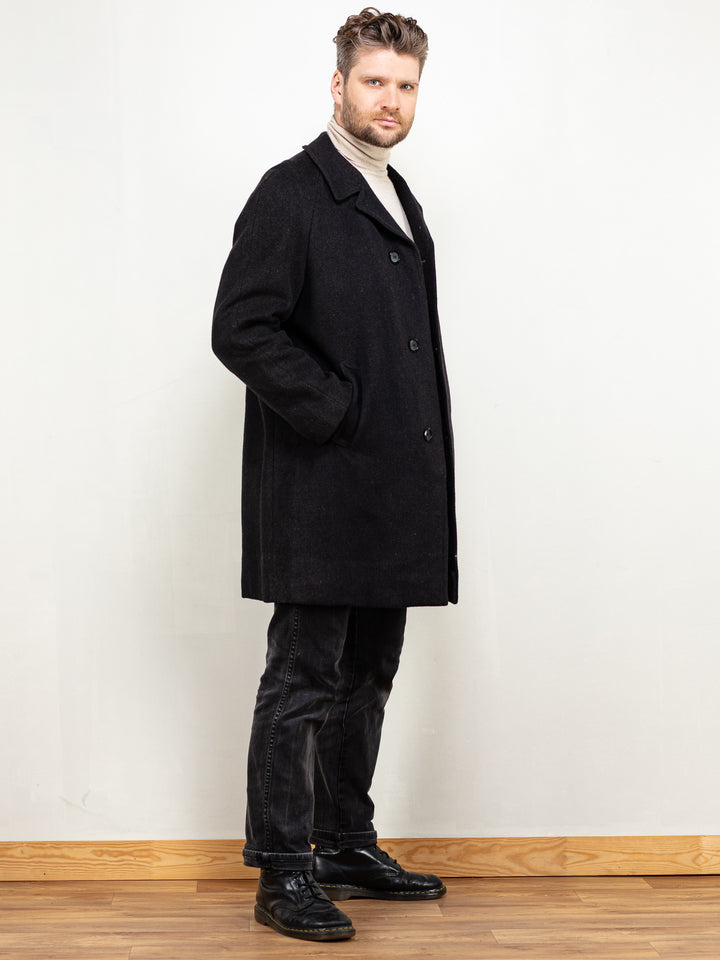 Vintage 80's Men Wool Blend Coat in Black - NorthernGrip