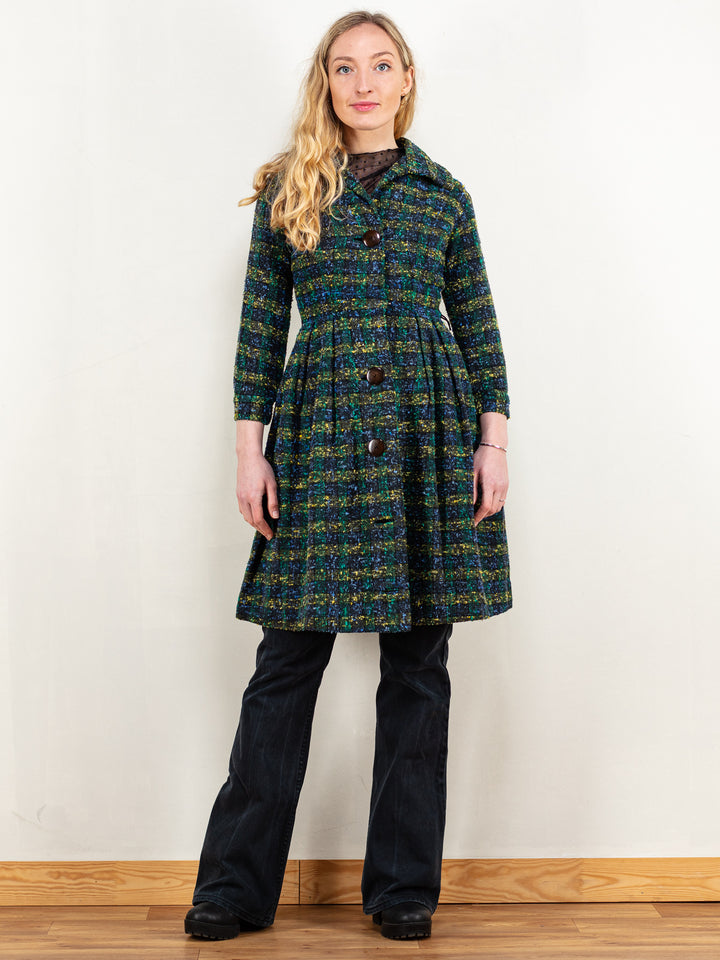 Vintage 50's Women Plaid Woven Coat in Blue - NorthernGrip