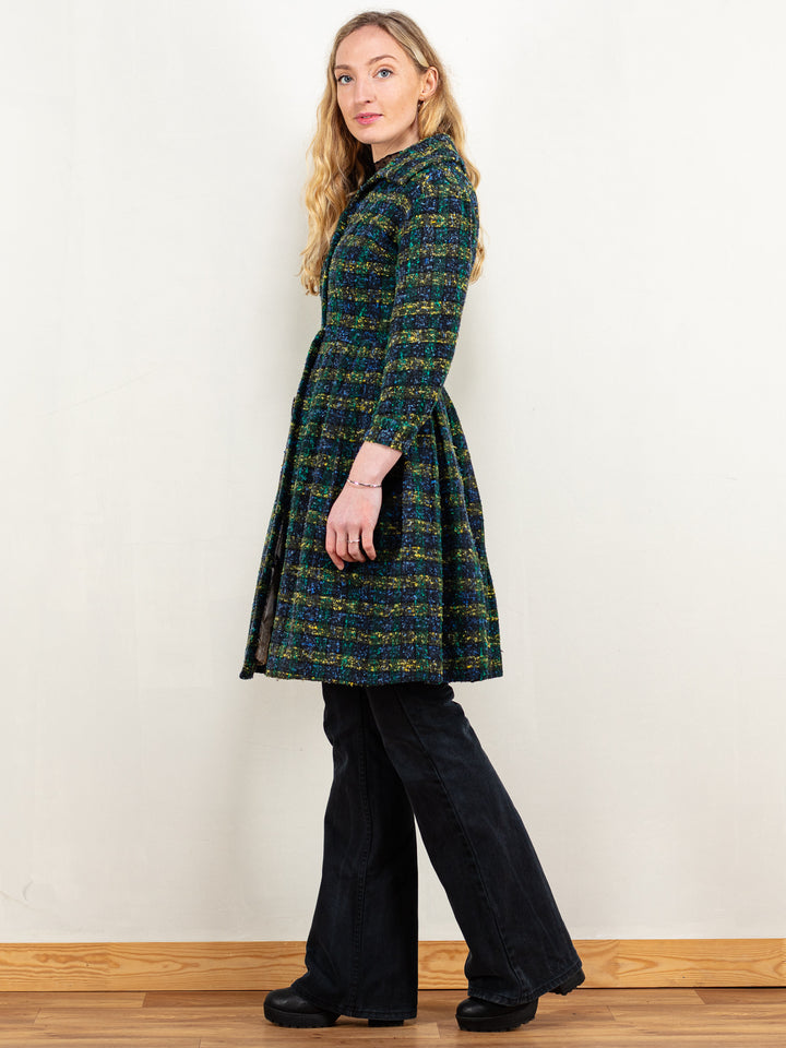 Vintage 50's Women Plaid Woven Coat in Blue - NorthernGrip