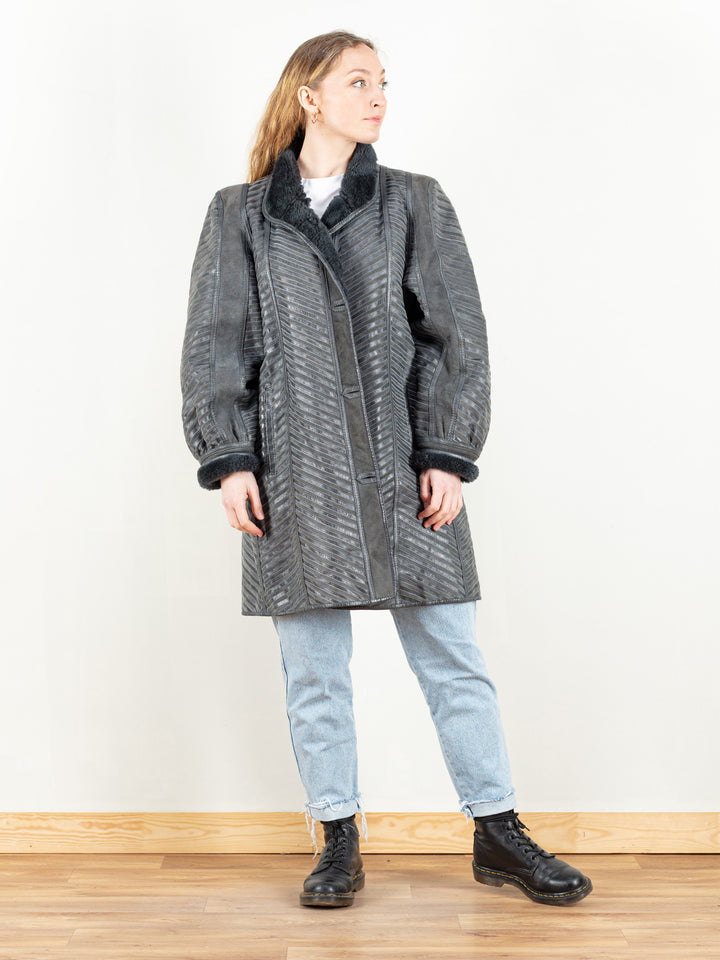 Vintage 80's Women Striped Sheepskin Coat - NorthernGrip
