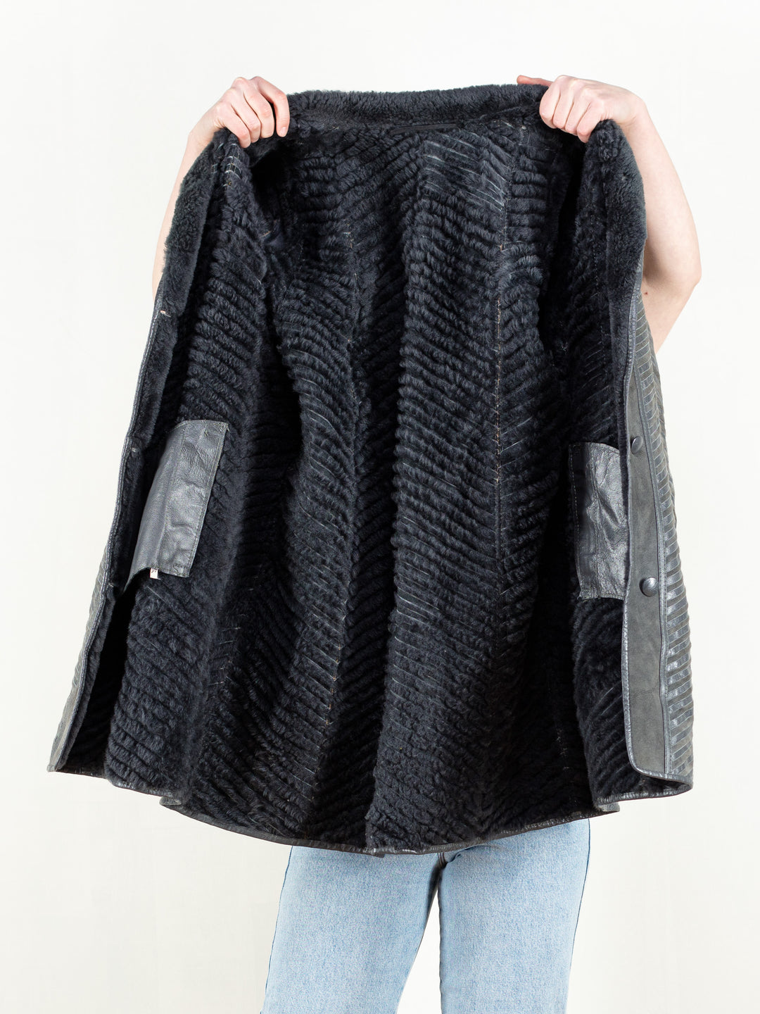 Vintage 80's Women Striped Sheepskin Coat - NorthernGrip