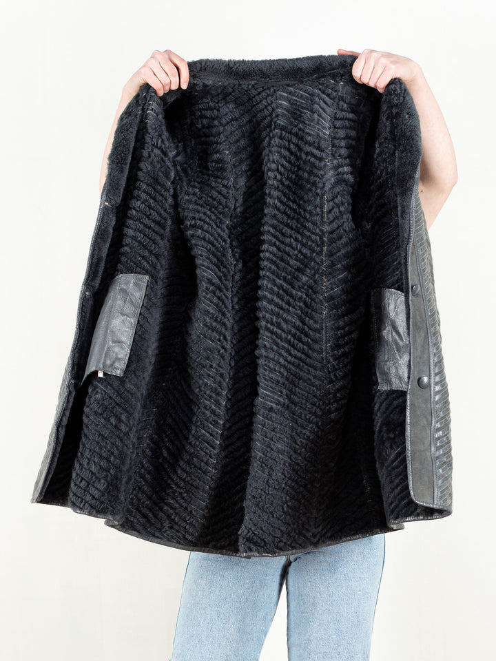 Vintage 80's Women Striped Sheepskin Coat - NorthernGrip