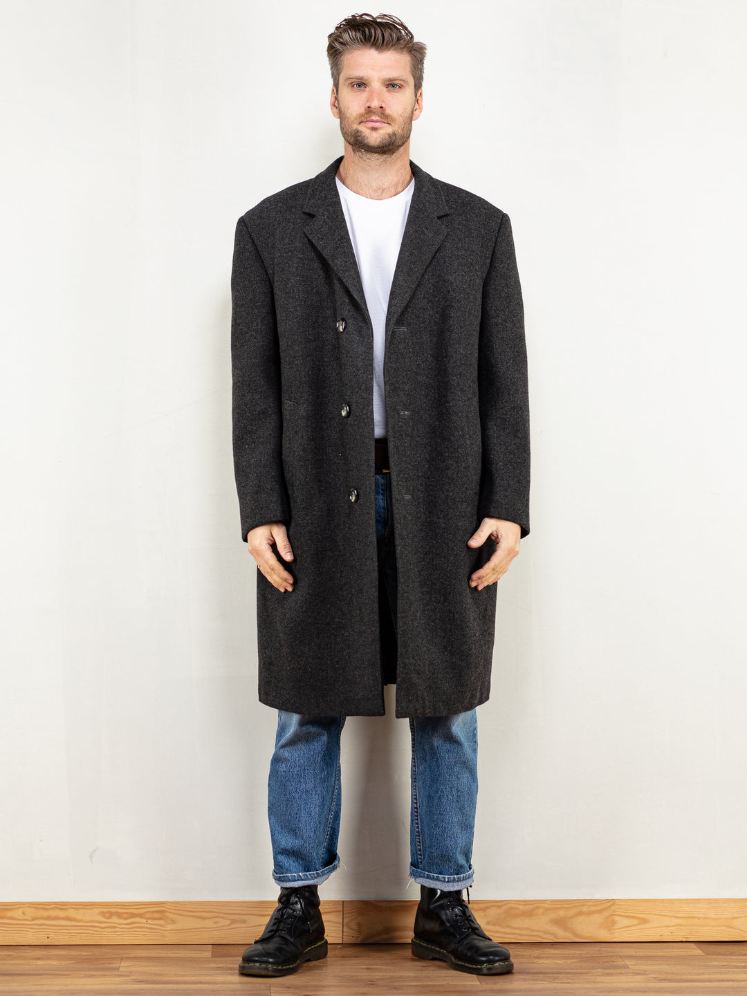 Vintage 70's Men Wool Coat in Grey - NorthernGrip