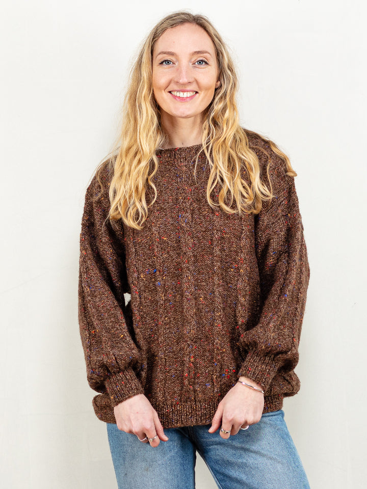 Vintage 80's Women Cable Knit Sweater in Brown - NorthernGrip