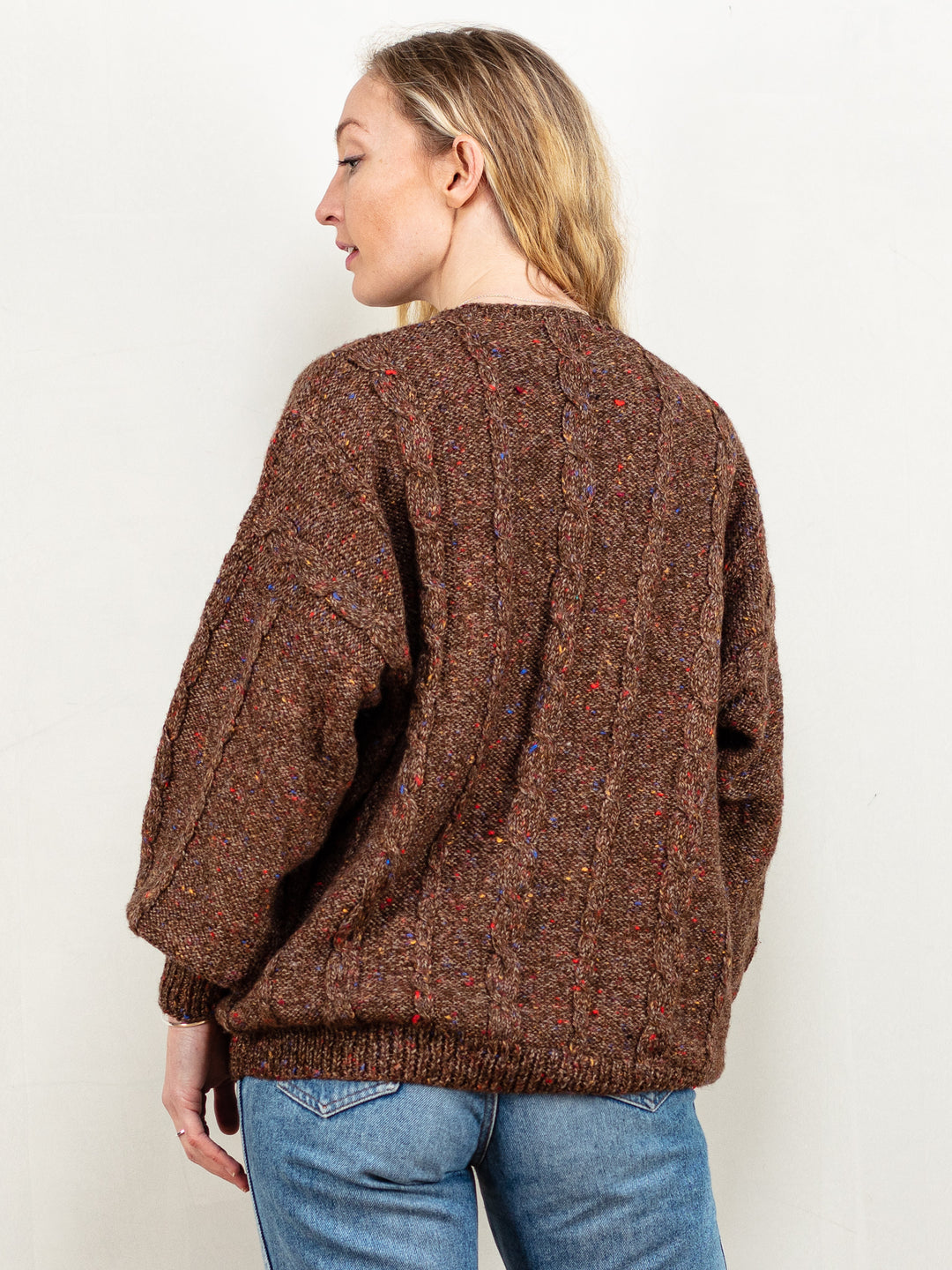 Vintage 80's Women Cable Knit Sweater in Brown - NorthernGrip