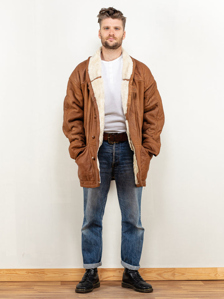 Vintage 80's Men Sheepskin Coat in Brown - NorthernGrip
